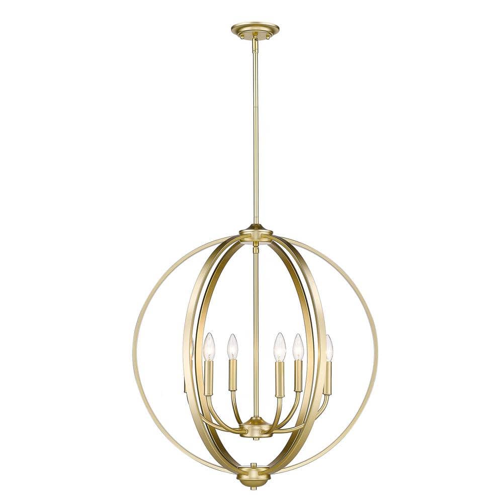 Olympic Gold 6-Light Industrial Chandelier with Curvaceous Arms
