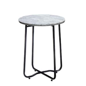 19.7 in. Black Steel Frame Marble Round Side Table for Garden, Porch, Beach and Backyard