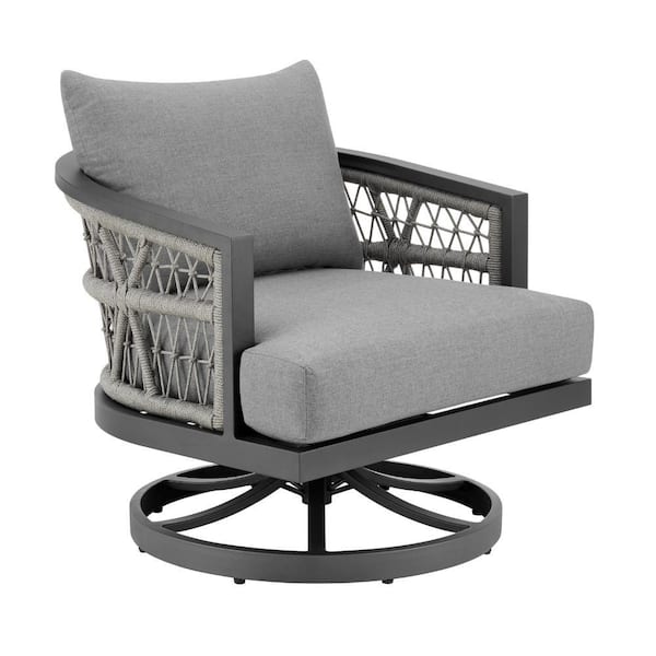 Benjara Hosa Gray Swivel Aluminum Outdoor Lounge Chair with Gray Cushion