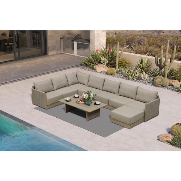 9 Pieces Patio Conversation Sets with Ottoman All Weather Outdoor Couch Sectional Set with Cushion Beige
