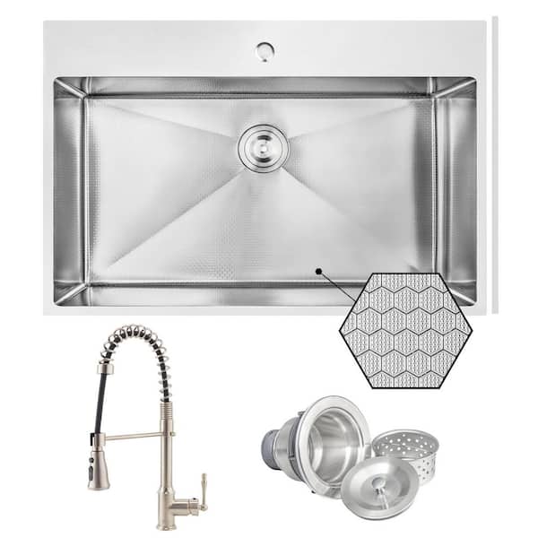 HEX 33 in. Drop-in Single Bowl Stainless Steel Kitchen Sink with Faucet