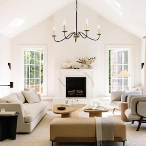 5-Light Black/Spray-painted Gold Farmhouse Chandeliers for Living Room Foyer Hallway Dining Room