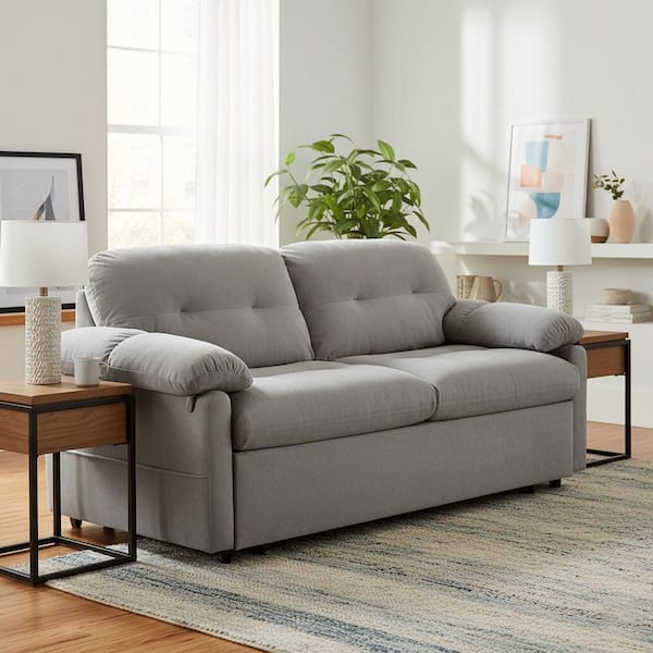 SLPPE 72 in. Cloud Grey Chenille Queen Size 2-Seat Sofa Bed with Pillow Arm and Pull-Out Sleeper