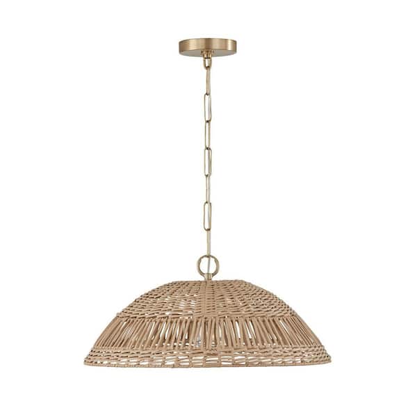 Capital Lighting Fixture Company Naomi 100-Watt 1-Light Matte Brass Small Pendant Light with Hand-Woven Painted Rattan Basket and No Bulbs Included
