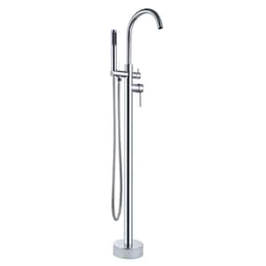 LB680006CP 1-Handle Freestanding Floor Mount Tub Filler Faucet with Hand Shower in Chrome