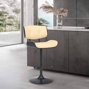 Brooklyn Adjustable 25-34 in Height Low Back Swivel Cream Faux Leather/Black Wood Bar Stool Black Base 46 in Height
