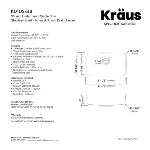 Kraus Dex 33 Undermount 16 Gauge