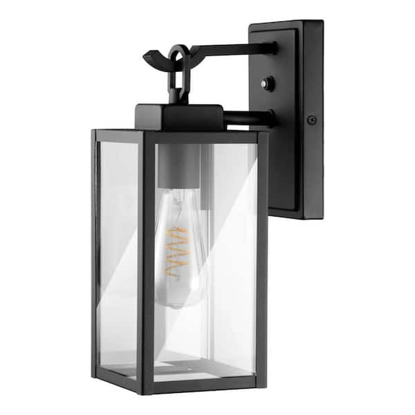 13 in. Black Dusk to Dawn Outdoor Hardwired Wall Lantern Sconce with No Bulbs Included.