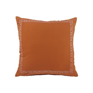 Dainty Delicate Cinnamon Red / Orange Embroidered Border Soft Poly-Fill 20 in. x 20 in. Throw Pillow