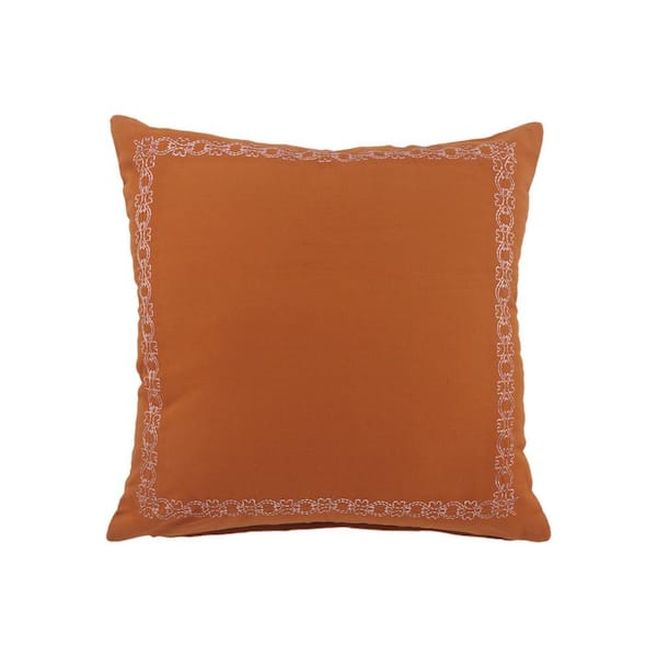 LR Home Dainty Delicate Cinnamon Red / Orange Embroidered Border Soft Poly-Fill 20 in. x 20 in. Indoor Throw Pillow