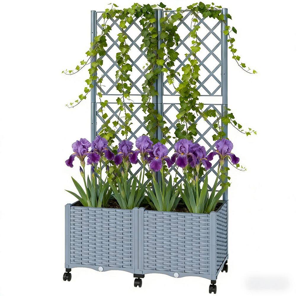 Gray PP Wicker-Style Planter Box with Trellis, Self-Watering Reservoir and Rolling Wheels price history on PriceWatchPro