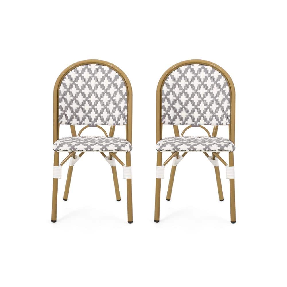 Outdoor French Bistro Chairs Set of 2, PE Rattan & Aluminum, Rust-Resistant Frame, Gray/White price history on PriceWatchPro