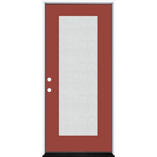 Steves & Sons Legacy 36 in. x 80 in. Full Lite Rain Glass RHIS Primed Morocco Red Finish Fiberglass Prehung Front Door