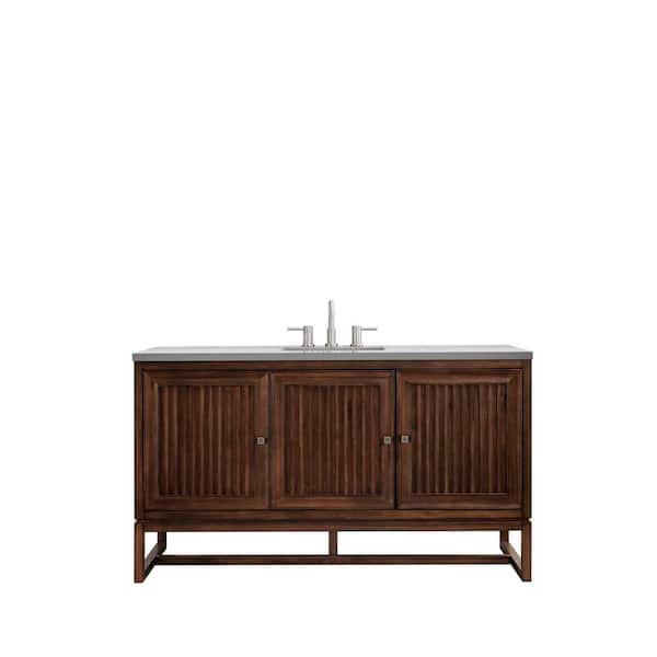 James Martin Vanities Athens 60 in. W x 23.5 in. D x 34.5 in. H Bath Vanity in Mid Century Acacia with Grey Expo Quartz Vanity Top and Basin
