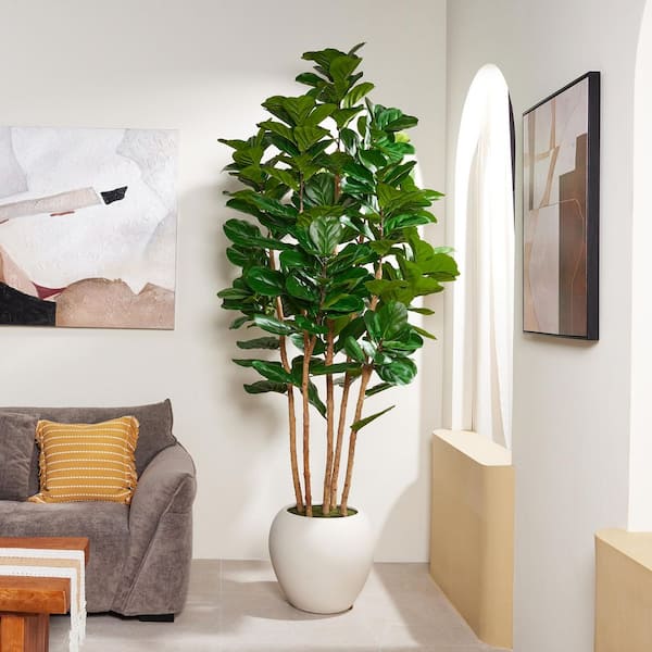 DR.Planzen Artificial 8 ft. Fiddle Leaf Fig Tree with White