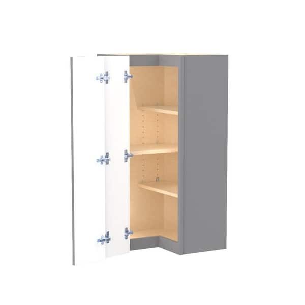Home Decorators Collection Franklin 21 in. W x 21 in. D x 42 in. H Assembled Plywood Wall Kitchen Corner Cabinet in Veiled Gray with Shelves