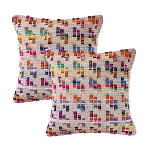 Chindi Tan / Multicolor Geometric Striped Hand-Woven 20 in. x 20 in. Throw Pillow Set of 2