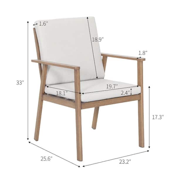 Light Wood Aluminum Outdoor Dining Chairs, Patio Dining Chair with