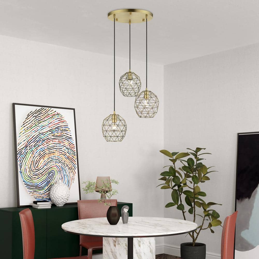 Geometrix Antique Brass 3-Light Indoor/Outdoor Pendant