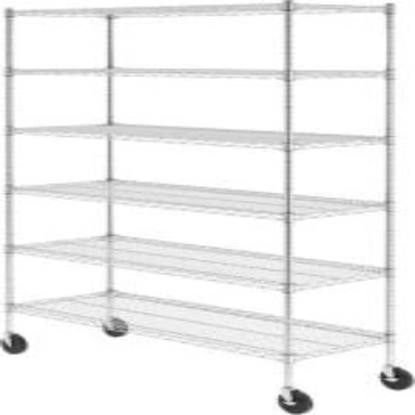 Heavy‑Duty 6‑Tier Chrome Wire Shelving Unit,47"W×18"D×71"H,2640‑lb with Lockable 4‑Inch Wheels