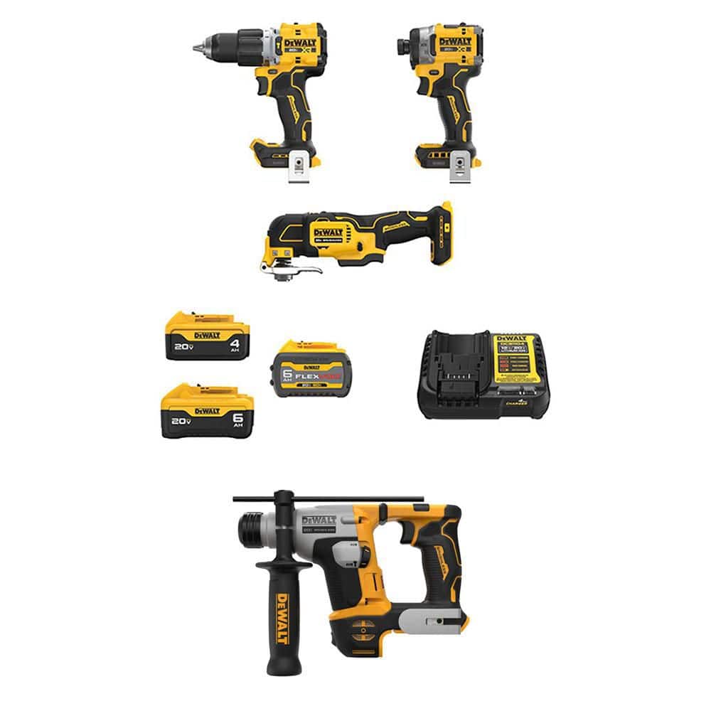 DEWALT 20V MAX Lithium-Ion Cordless Combo Kit(3-Tool) & 5/8 in. Hammer Drill w/ FLEXVOLT 6Ah, 20V 6Ah & 4Ah Batteries & Charger (DCK316ST2M1W72B)