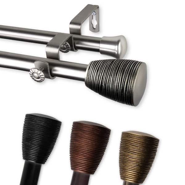 EMOH 13/16" Dia Adjustable 120-170" Double Curtain Rod in Cocoa with Senna Finials