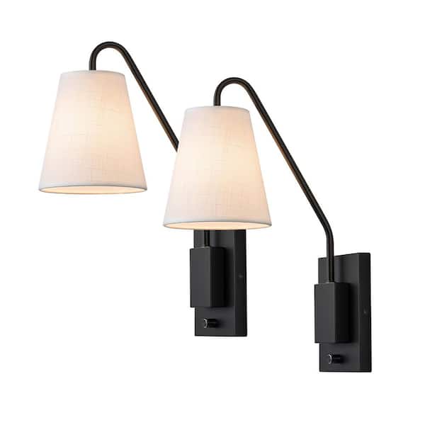 6.3 in. 1-Light Black Wall Sconces Set of 2 with Fabric Shade and Dimmer Switch for Bedroom, Living Room, Reading Nook