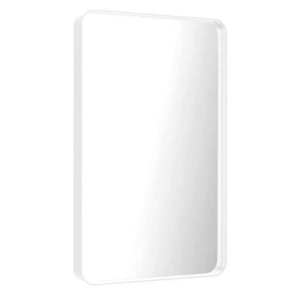Apmir 24 in. W x 36 in. H Rectangular Aluminum Alloy Framed and Tempered Glass Wall Bathroom Vanity Mirror in Matte White