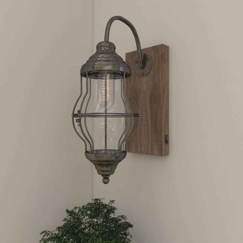 17" Black Iron and Wood LED Wall Sconce