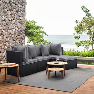 TAZZ 4-Piece Rattan Outdoor Sectional with Cushions and Throw Pillow with Black/Gray