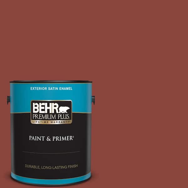 BEHR PREMIUM PLUS 1 gal. #ECC-46-3 Red Hawk Satin Enamel Exterior Paint & Primer