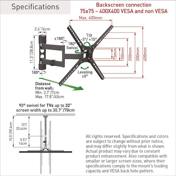 Semi-Truck Pivot Mount, 6 Extension, VESA 100mm Hole Patterns with Back  Plate