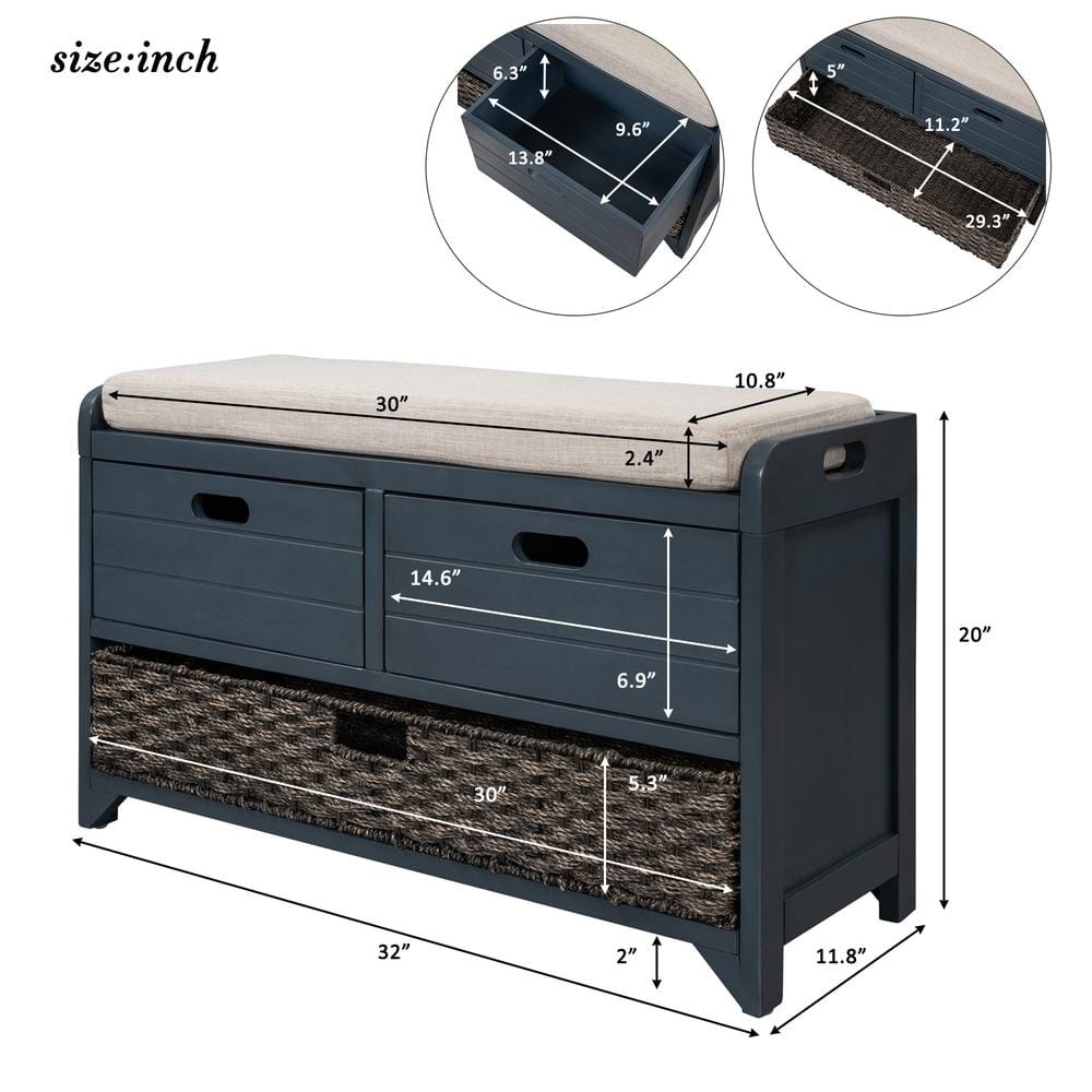 Beige Linen Backless Storage Bench with Drawers