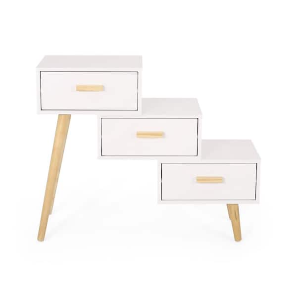 Noble House Payson Matte White Accent Cabinet with Drawers