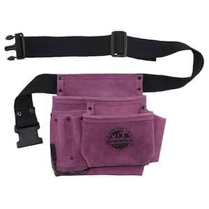 5-Pocket Nail and Tool Pouch with Purple Suede Leather Belt