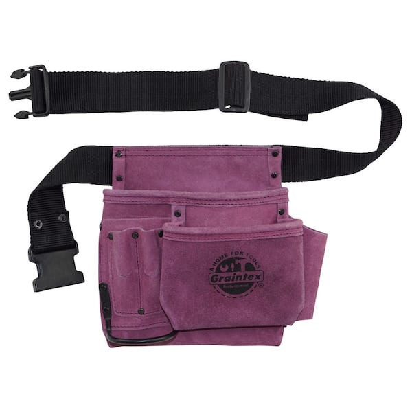 Graintex 5-Pocket Nail and Tool Pouch with Purple Suede Leather Belt