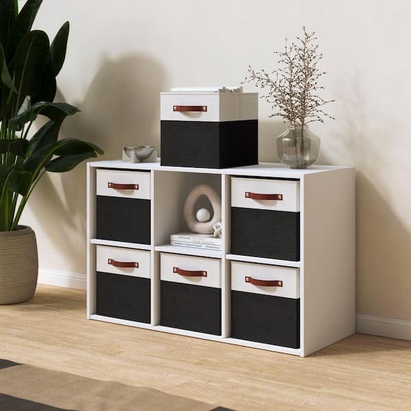 Ornavo Home White/Black 13 in. x 13 in. x 13 in. Linen Fabric