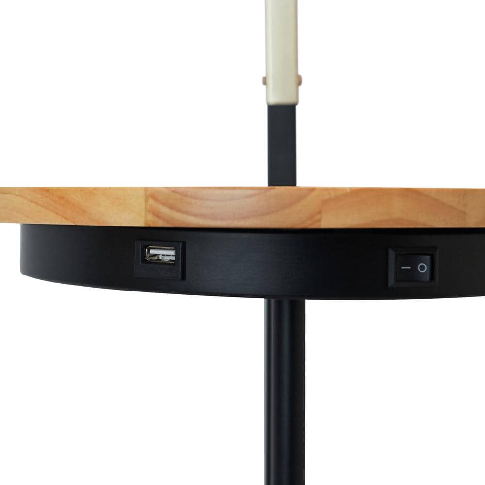 Danna 65" Black Arc Outdoor Floor Lamp with Table & USB Port