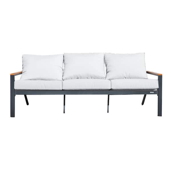 Rae 73.6 in. x 34.2 in. x 28.3 in. Aluminum Outdoor Patio Three-seat Chaise Lounge with Gray Cushions