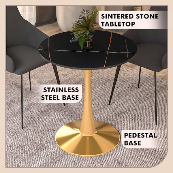 LeisureMod Bristol 24 in. Round Dining Table with Sintered Stone