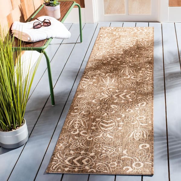 Beach House Brown/Beige 2 ft. x 8 ft. Abstract Medallion Indoor/Outdoor Runner Rug