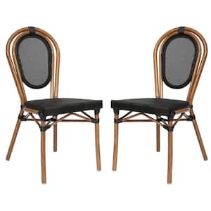 Brown Aluminum Outdoor Dining Chair in Black Set of 2