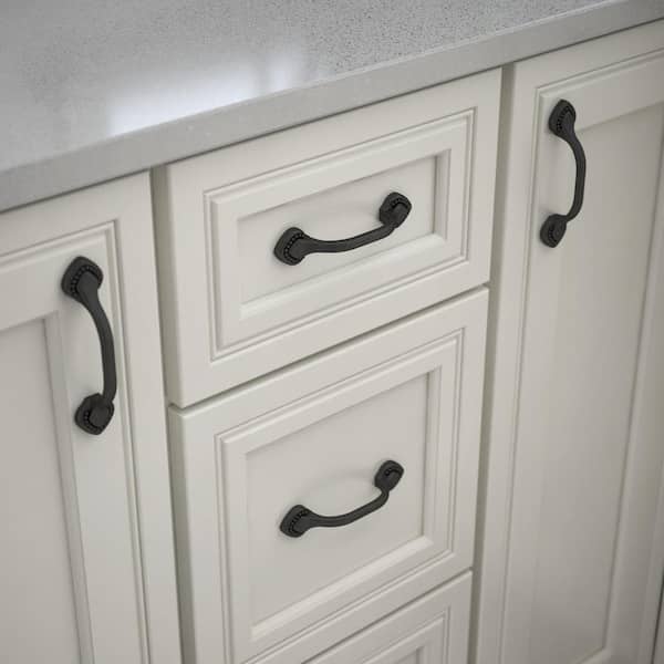 Double Beaded 3 in. (76 mm) Classic Matte Black Cabinet Drawer Pull