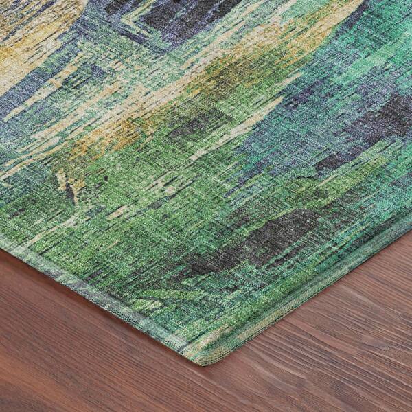 Mayfield Premium Machine Washable Abstract AMF2269 Denim 3 ft. x 5 ft. Area Rug