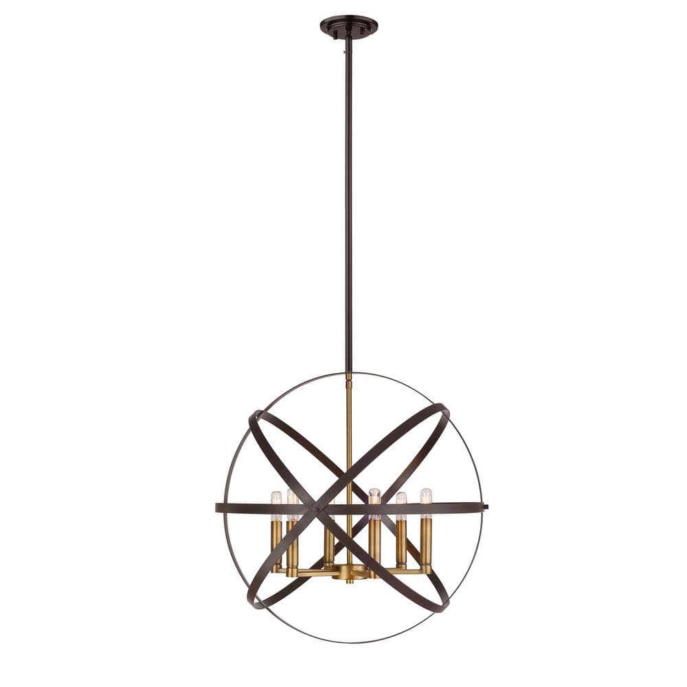 6-Light Hammered Bronze Plus Olde Brass Candlestick Pendant