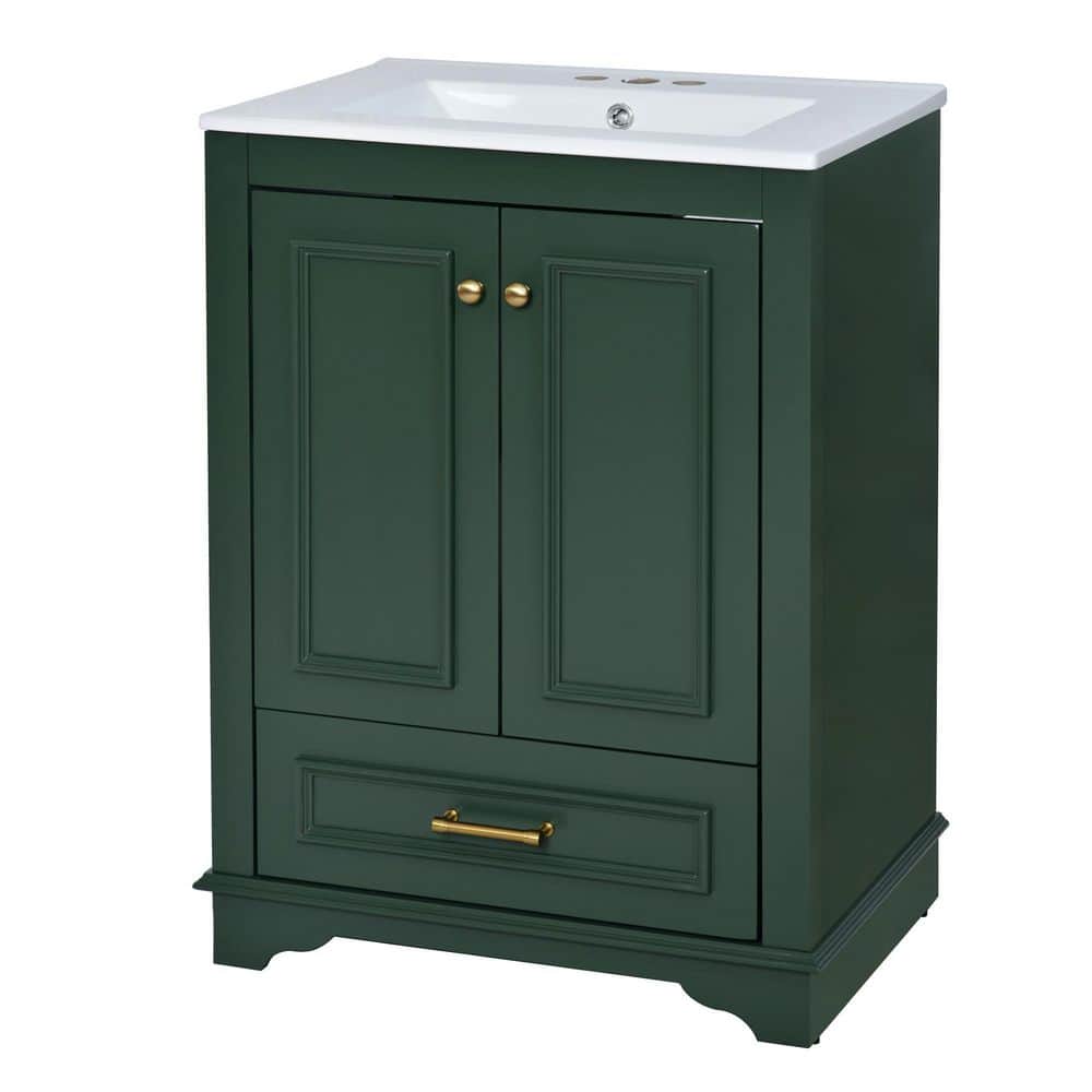24.2 in Single Sink Bath Vanity Freestanding Green Storage Cabinet with White Ceramic Top, with Soft Closing Doors price history on PriceWatchPro