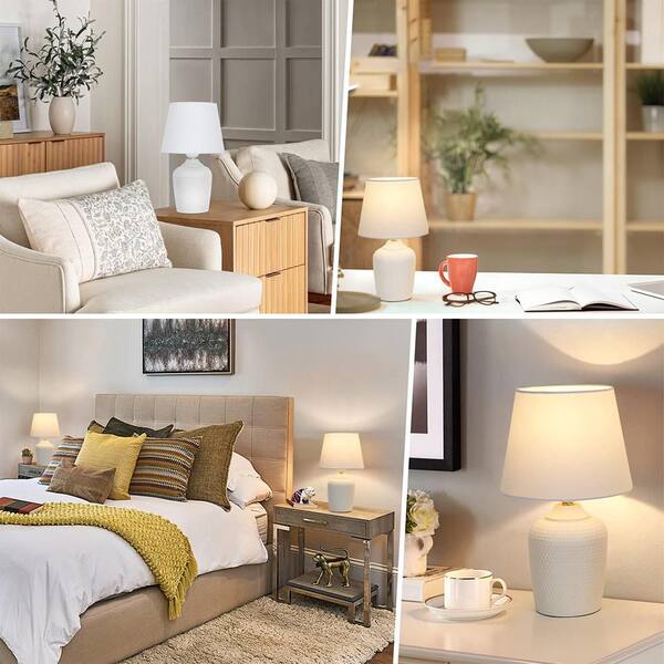 11.8 in. White Bedside Table Lamp Set of 2 with No Bulbs Included