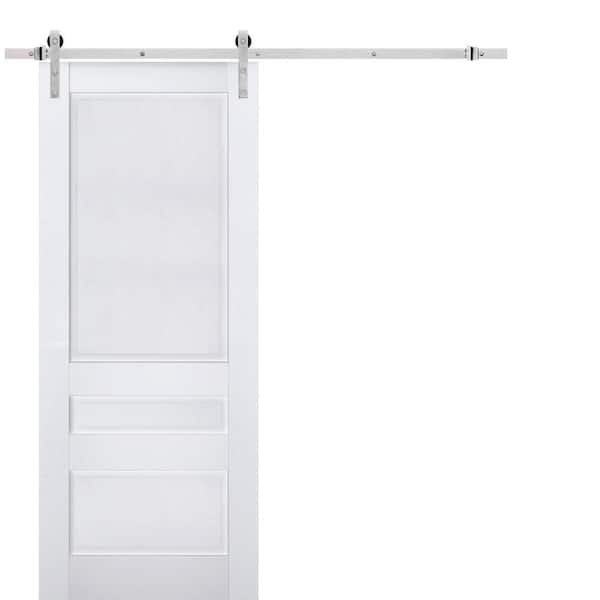 42 in. x 84 in. 1 Panel White Solid Wood Sliding Barn Door with Hardware Kit