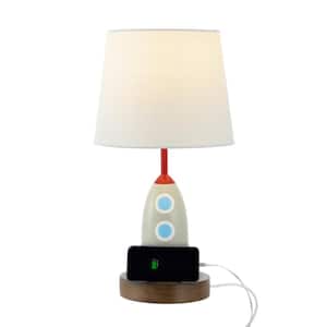 Houston 17.5 in. Coastal Style Iron/Resin Rocket LED Kids' Table Lamp with Phone Stand and USB Charging Port Multi-Color