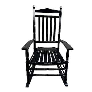 Black Wood Outdoor Rocking Chair Balcony Porch Adult Rocking Chair, with Pattern Design